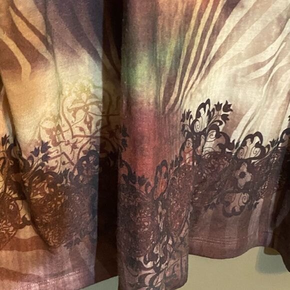 Avenida Azul Sublimation Top Brown Neutral Beads Flutter Sleeve Size 1X EUC - Picture 4 of 8